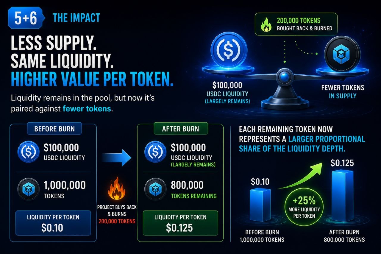 Buyback and burn impact on liquidity per remaining token